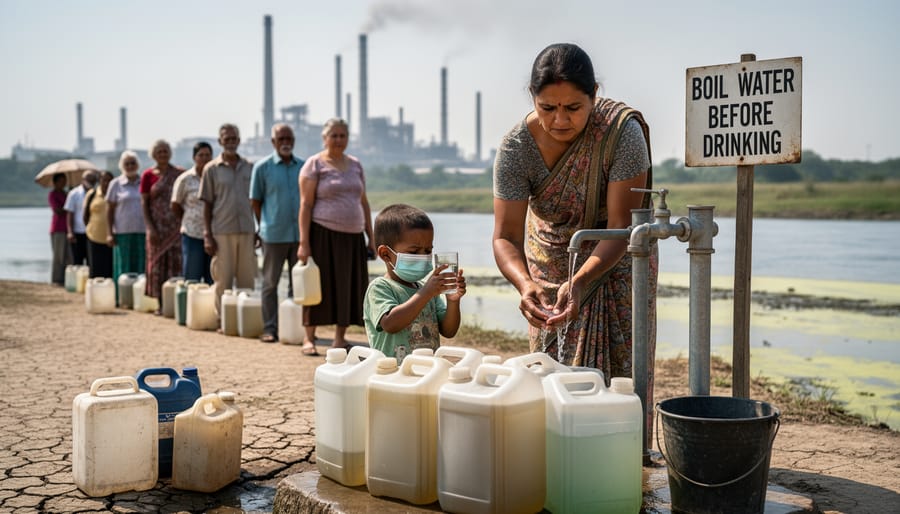 Family holding reusable cups and drinking water at an outdoor community outreach event